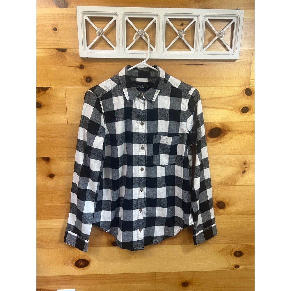 Abercrombie & Fitch Womens Small Black White Buffalo Plaid Soft Flannel Shirt